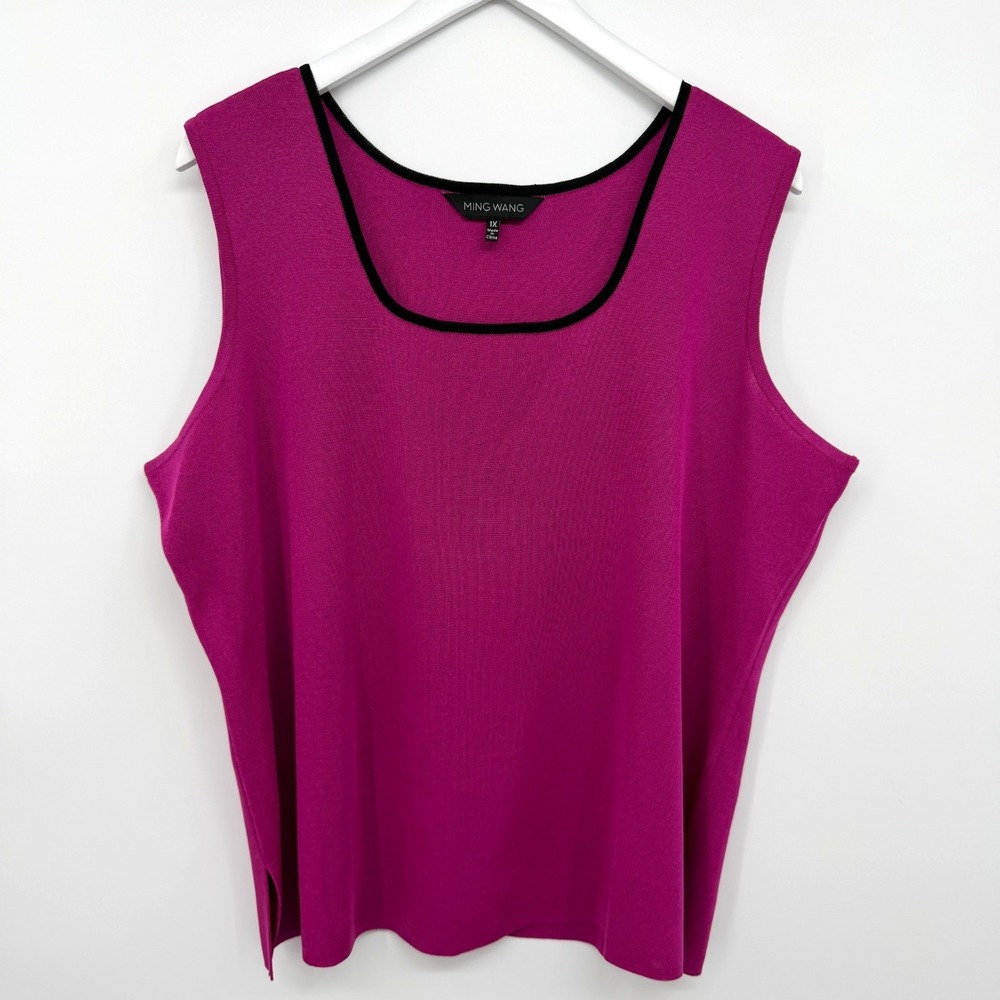 Ming Wang Top Shirt Blouse Tank Shell Plus Size 1X Sleeveless Stretch Knit Layer